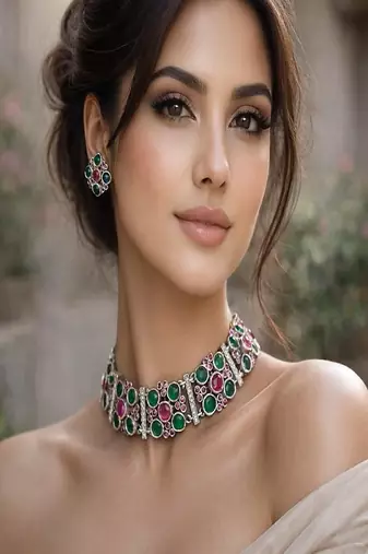 Emerald  ruby choker necklace set, vintage victorian statement necklace