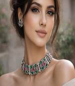 Emerald  ruby choker necklace set, vintage victorian statement necklace