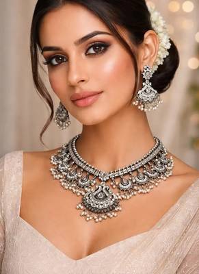 Antique guttapusalu long haram set: south indian bridal jewelry  vintage ethnic statement necklace 1