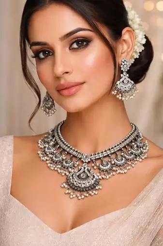 Antique guttapusalu long haram set: south indian bridal jewelry  vintage ethnic statement necklace