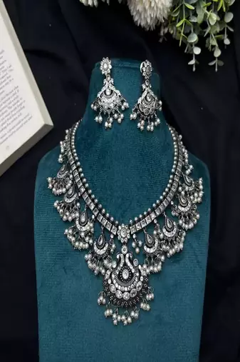 Antique guttapusalu long haram set: south indian bridal jewelry  vintage ethnic statement necklace