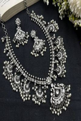 Antique guttapusalu long haram set: south indian bridal jewelry  vintage ethnic statement necklace 3