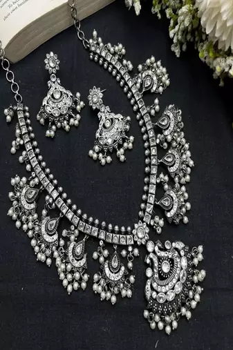 Antique guttapusalu long haram set: south indian bridal jewelry  vintage ethnic statement necklace