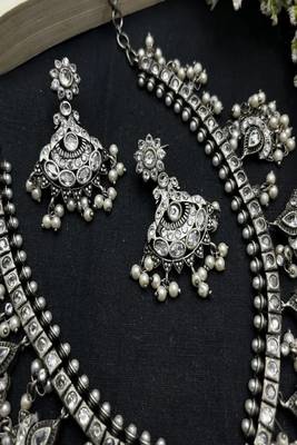 Antique guttapusalu long haram set: south indian bridal jewelry  vintage ethnic statement necklace 4