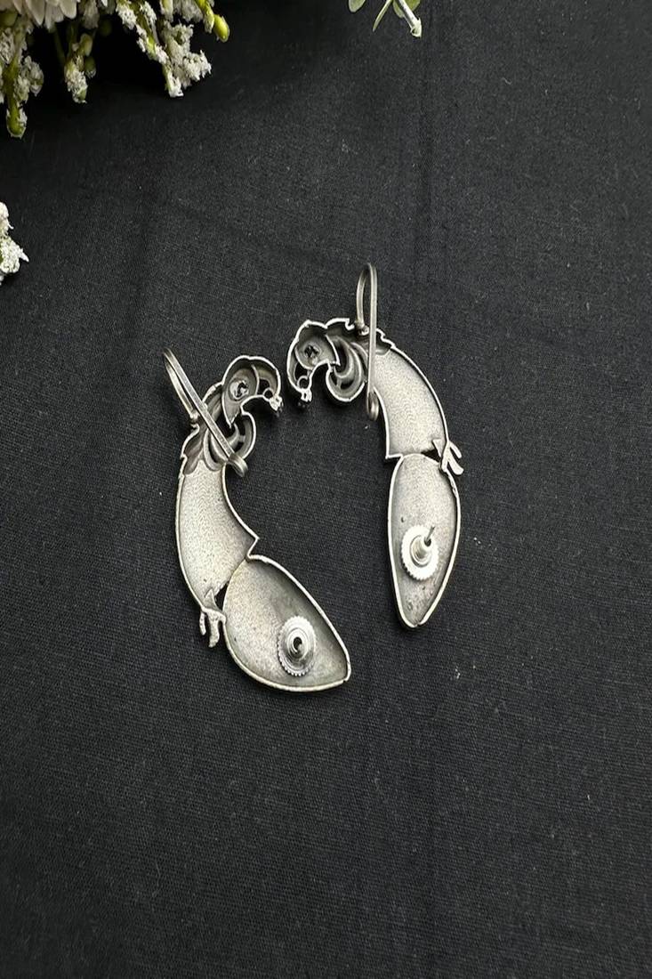 Oxidised silver peacock ear cuff | statement tribal ear crawler