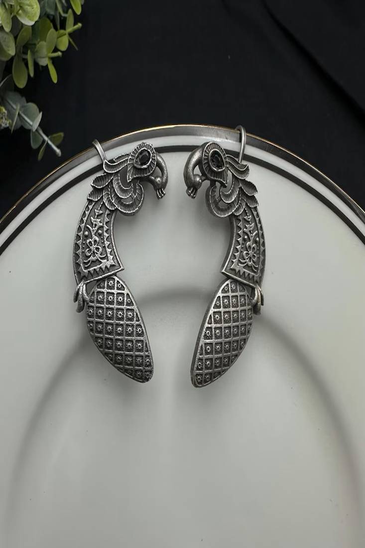 Oxidised silver peacock ear cuff | statement tribal ear crawler