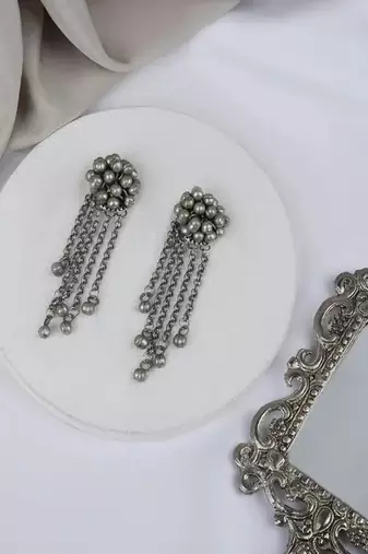 Oxidized silver ghungroo earrings, boho tribal statement dangle jewelry