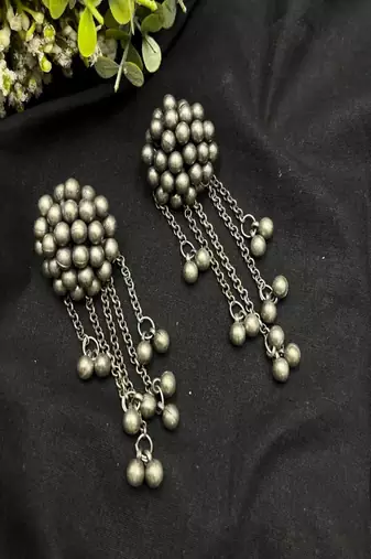 Oxidized silver ghungroo earrings, boho tribal statement dangle jewelry