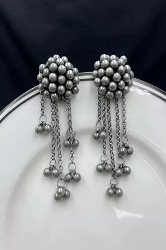 Oxidized silver ghungroo earrings, boho tribal statement dangle jewelry