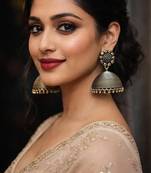 German oxidized silver gold dual tone jhumka earrings – large tribal dome drop earrings