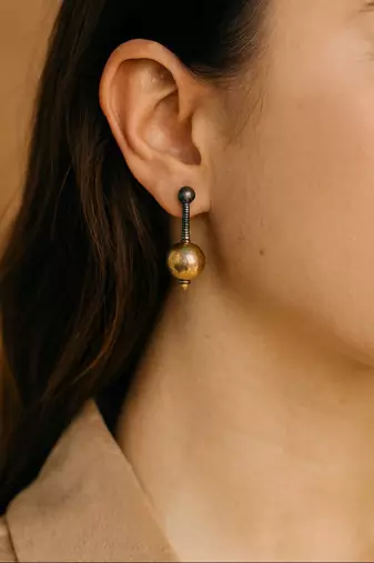 Oxidized ball drop brass earrings|dual tone boho designer earrings