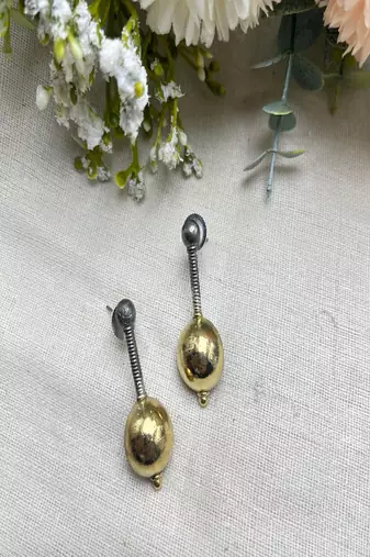 Oxidized ball drop brass earrings|dual tone boho designer earrings