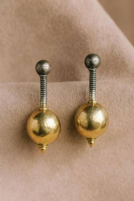 Oxidized ball drop brass earrings|dual tone boho designer earrings 3