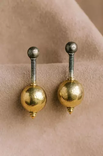 Oxidized ball drop brass earrings|dual tone boho designer earrings