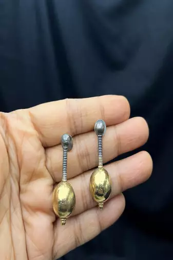Oxidized ball drop brass earrings|dual tone boho designer earrings
