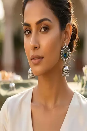 Oxidized peacock feather jhumka earrings|boho tribal jewelry