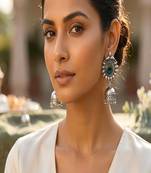 Oxidized peacock feather jhumka earrings|boho tribal jewelry