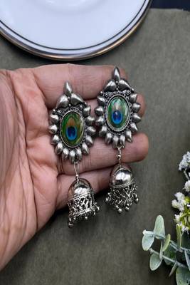 Oxidized peacock feather jhumka earrings|boho tribal jewelry 3