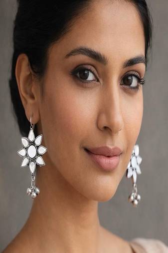 Dainty small star design mirror stud earrings|oxidised silver glass earrings for navratri