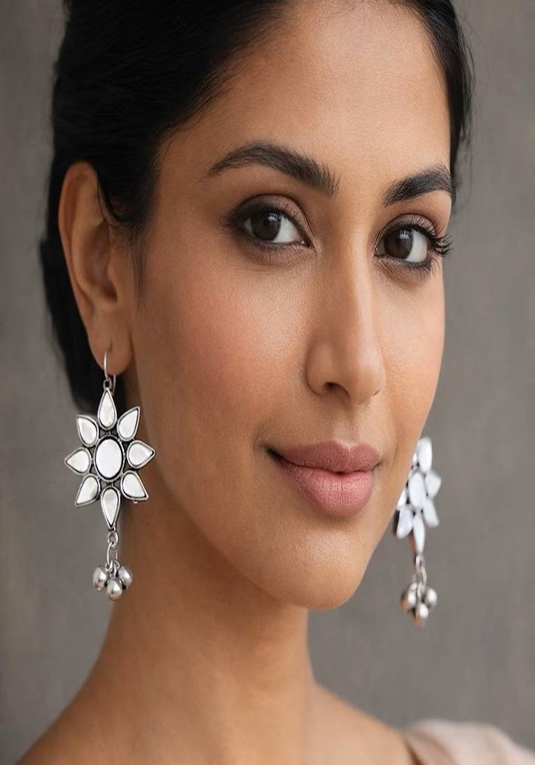 Dainty small star design mirror stud earrings|oxidised silver glass earrings for navratri
