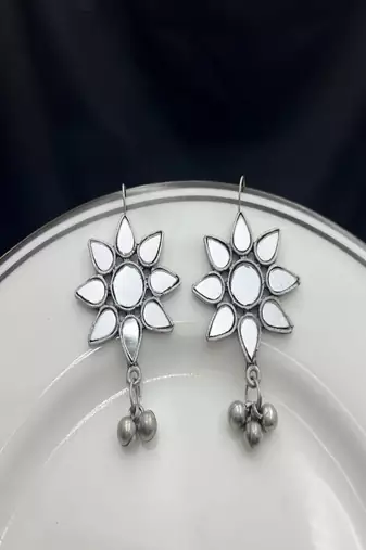 Dainty small star design mirror stud earrings|oxidised silver glass earrings for navratri