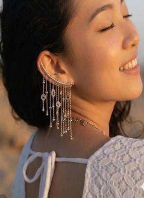 Oxidised mismatched earrings for women boho tribal earcuff and stud set 1