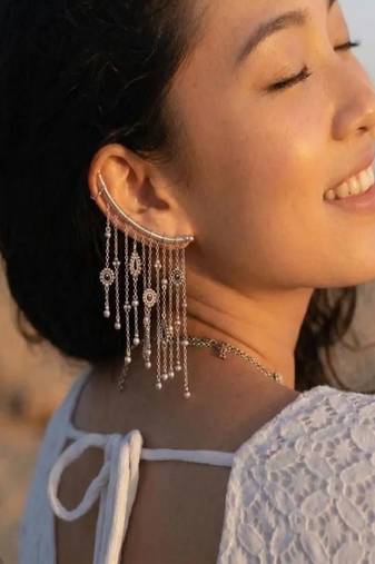Oxidised mismatched earrings for women boho tribal earcuff and stud set