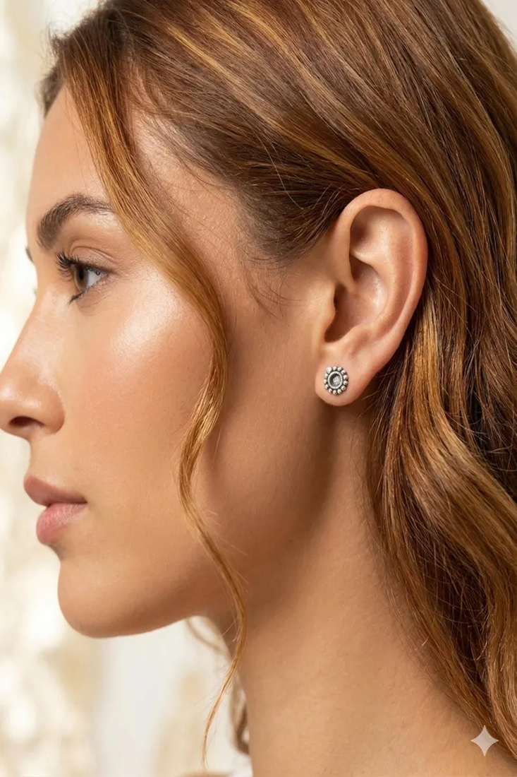 Oxidised mismatched earrings for women boho tribal earcuff and stud set