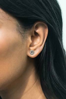 Oxidised mismatched earrings for women boho tribal earcuff and stud set 4