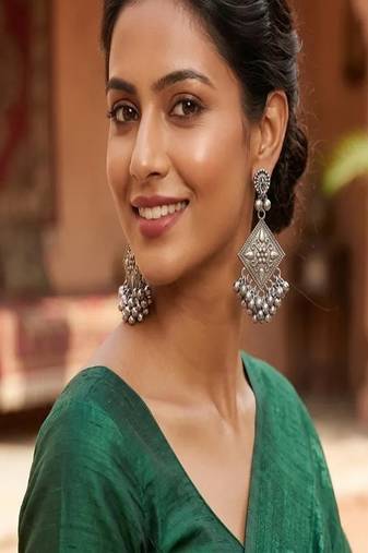 Oxidized ghungroo dangle earrings, boho tribal style