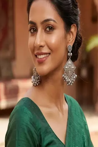 Oxidized ghungroo dangle earrings, boho tribal style