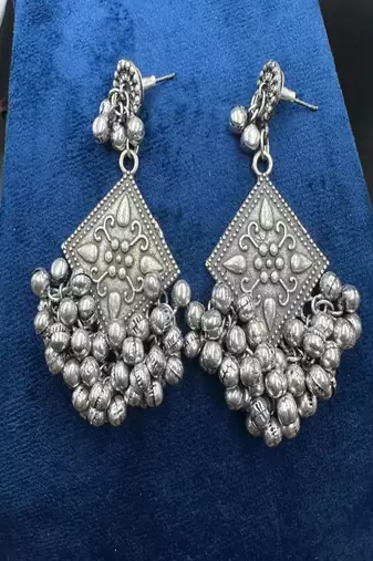 Oxidized ghungroo dangle earrings, boho tribal style