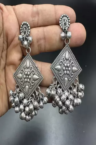 Oxidized ghungroo dangle earrings, boho tribal style