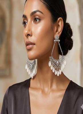 Oxidized cowrie shell dangle earrings: tribal indian jewelry 1