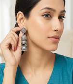 Oxidized silver jhumka earrings: indian boho wedding jewelry