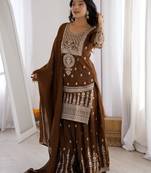 Brown Sequence work sharara suit with heavy work kurti and dupatta