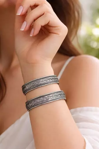 Celtic knot silver cuff bracelet set, viking braided cuff bangle, adjustable tribal bracelet for women