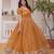Yellow silver crunchy beads embroidered work designer gown