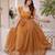 Yellow silver crunchy beads embroidered work designer gown