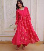 Pink mal chanderi beads embroidered work kurta sets