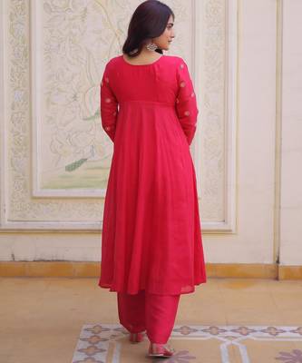Pink mal chanderi beads embroidered work kurta sets 2