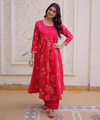 Pink mal chanderi beads embroidered work kurta sets 4