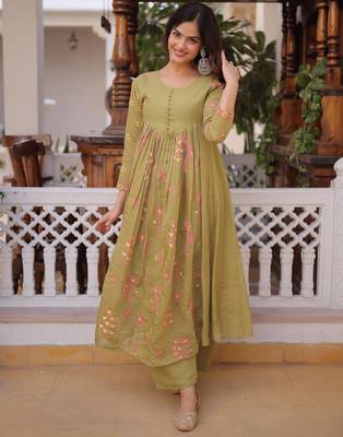 Pista mal chanderi beads embroidered work kurta sets 1