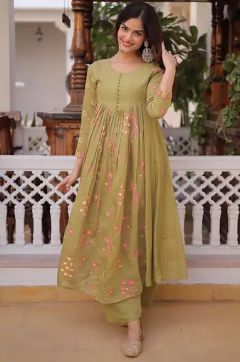 Pista mal chanderi beads embroidered work kurta sets