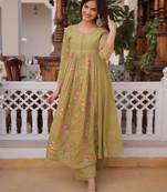 Pista mal chanderi beads embroidered work kurta sets