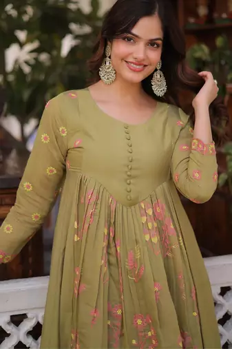 Pista mal chanderi beads embroidered work kurta sets