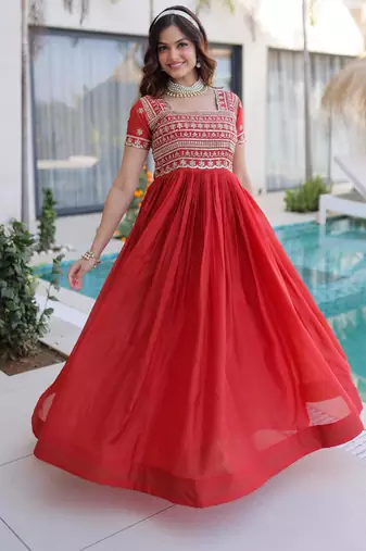 Fanta silk sequins & zari beads embroidered work designer gown