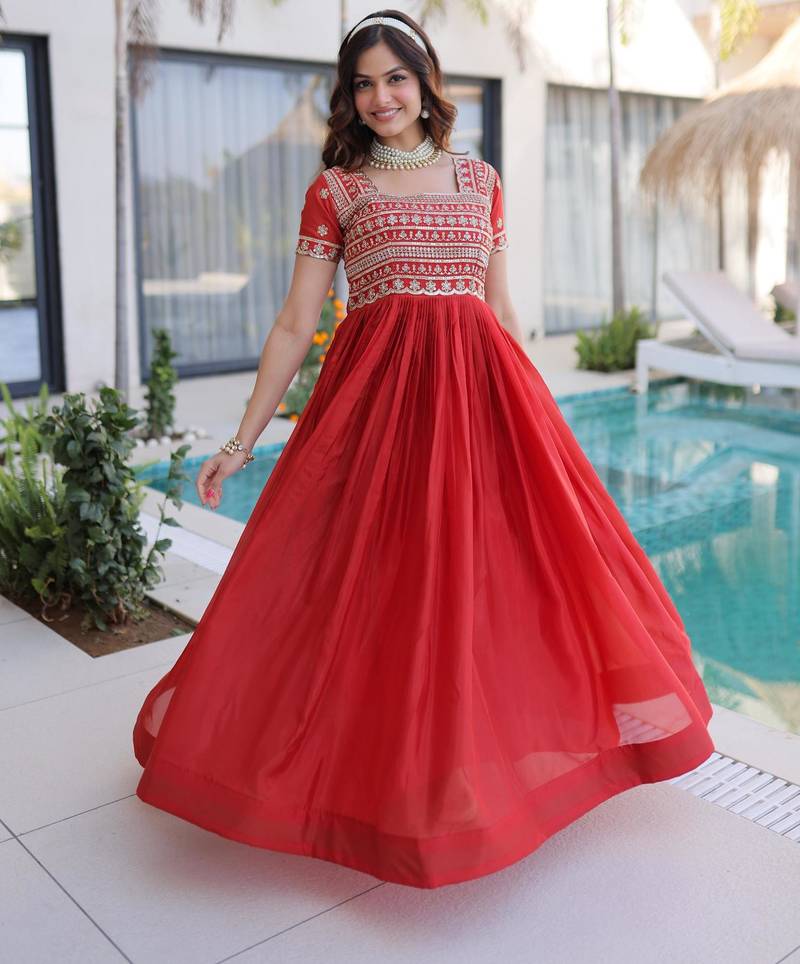 Fanta silk sequins & zari beads embroidered work designer gown