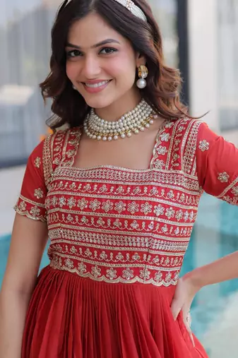 Fanta silk sequins & zari beads embroidered work designer gown