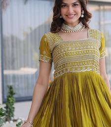 Mehendi silk sequins & zari beads embroidered work designer gown